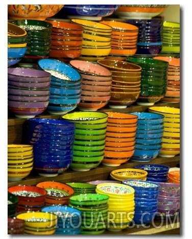 Bowls and Plates on Display, for Sale at Vendors Booth, Spice Market, Istanbul, Turkey