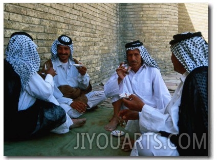 Men Drinking Tea Outside the Holy Shrine of the Imam Ali Ibn Abi Talib, an Najaf, Iraq