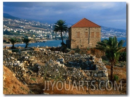 Old Ruin and New Building on Coastline, Byblos, Jabal Lubnan, Lebanon