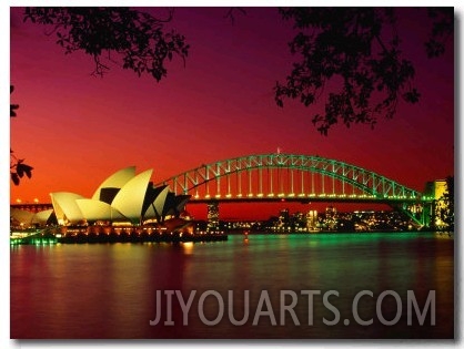 Opera House and Harbour Bridge at Sunset, from Macquaries Point, Sydney, New South Wales, Australia