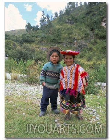 Two Children Near Machu Picchu, Peru, South America