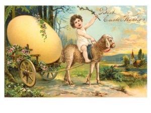 Best Easter Wishes, Girl Riding Sheep, Pulling Egg