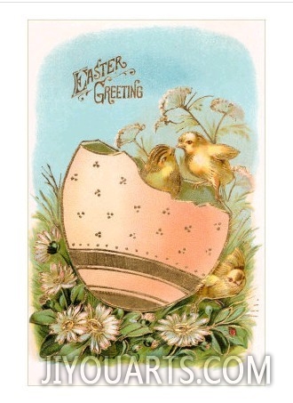 Easter Greeting, Chicks and Egg