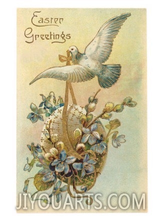 Easter Greeting, Dove Carrying Egg