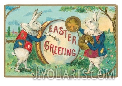 Easter Greeting, Page Rabbits with Drum