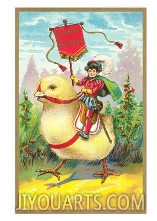 Easter Greetings, Boy Riding Chick