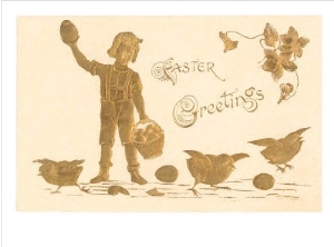 Easter Greetings, Gold Boy with Chickens