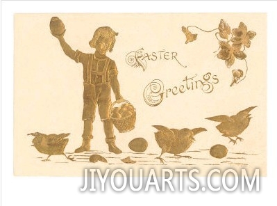 Easter Greetings, Gold Boy with Chickens