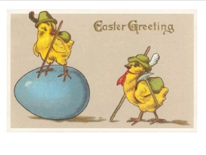 Easter Greetings, Hiking Chicks with Egg