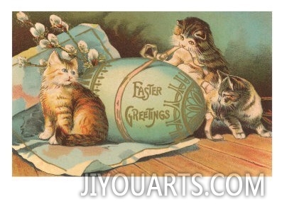 Easter Greetings, Kittens with Large Egg