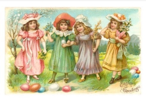 Easter Greetings, Little Girls with Eggs