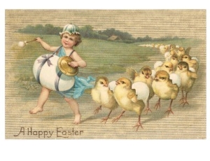 Happy Easter, Boy Drummer Leading Chicks