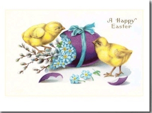 Happy Easter, Chicks with Purple Egg
