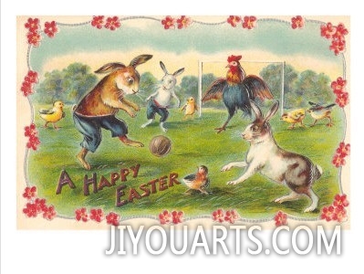 Happy Easter, Creatures Playing Soccer