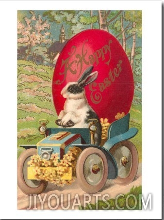 Happy Easter, Rabbit Driving Tractor