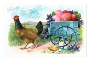 Loving Easter Wishes, Rooster Pulling Egg Wagon