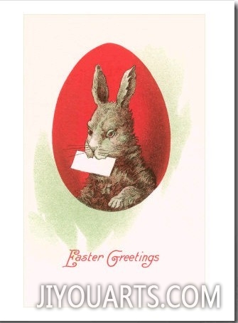 Rabbit Holding Letter in Mouth, Easter Greetings