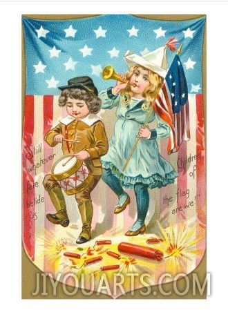4th of July, Children with Bugle and Drum