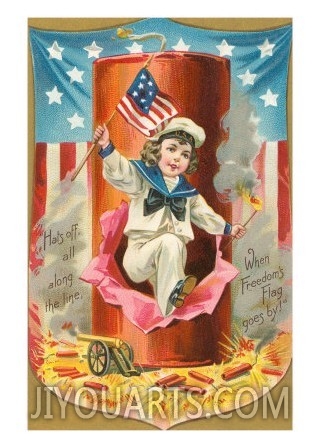 4th of July, Sailor Boy Jumping out of Rocket
