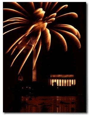 Fourth of July Fireworks from the Potomac River Overlooking the Lincoln Memorial