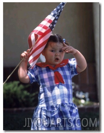 Girl with American Flag Saluting