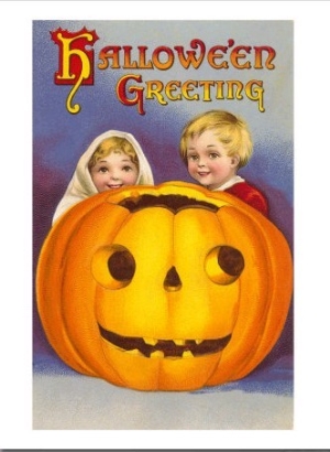 Halloween Greeting, Children with Jack O