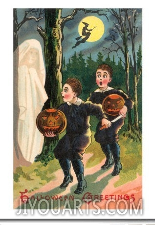 Halloween Greetings, Children with Ghost