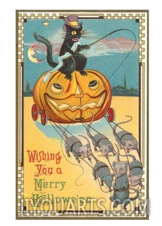 Halloween, Pumpkin Carriage Drawn by Mice