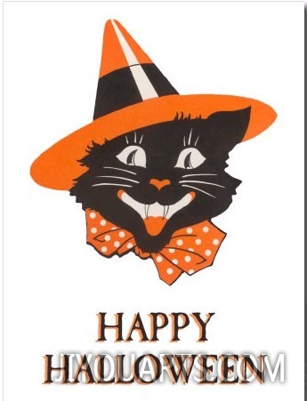 Happy Halloween, Black Cat in Hat