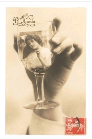 Bonne Annee, Woman in Wine Glass