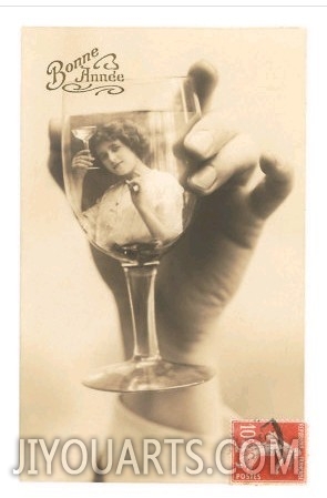 Bonne Annee, Woman in Wine Glass