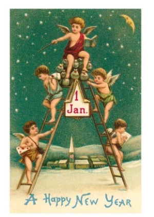 Happy New Year, Cherubs on Ladder