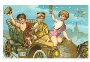 Happy New Year, Children in Old Car，01