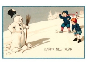 Happy New Year, Children with Snowman