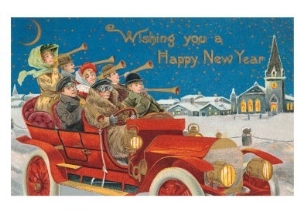 Happy New Year, Revelers in Old Car