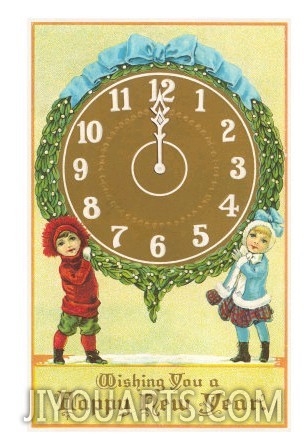 Victorian Children with Clock, Happy New Year