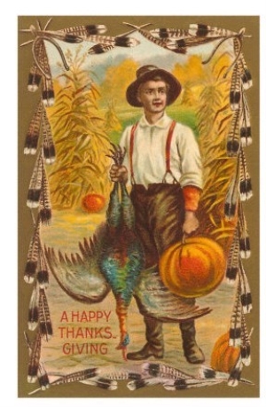 Greetings, Man with Turkey and Pumpkin
