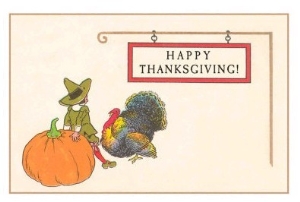 Happy Thanksgiving, Pilgrim Boy with Turkey