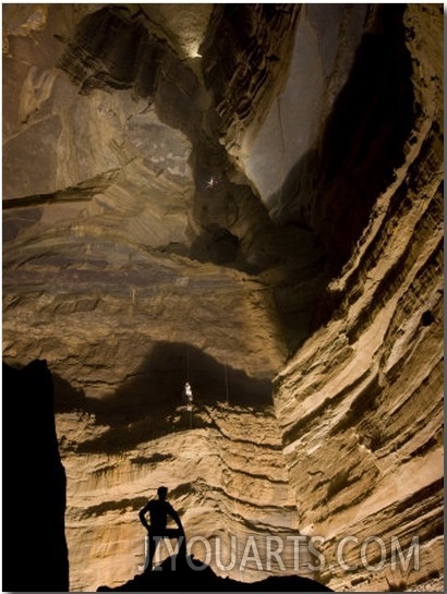 Cavers Rappelling Down the 404 Foot Deep Surprise Pit of Fern Cave