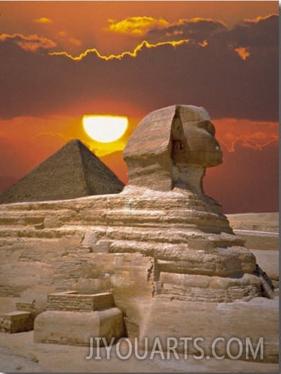 Sphinx and Pyramid at Sunset