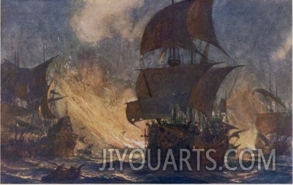 The Vessels of the Spanish Armada are Dispersed by Fire  Ships in Calais Roads
