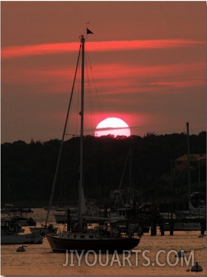 Boats at Sunset in a Harbor in Chatham, Cape Cod, Massachusetts