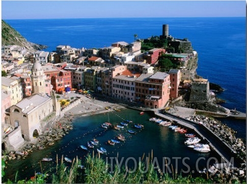 Vernazza and Harbour, Cinque Terre, Liguria, Italy