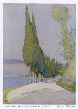 Row of Cypress Trees Edge the Path Near Salo Lake Garda
