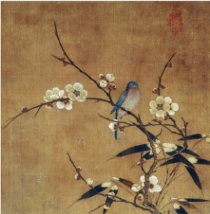 Blue Bird on a Plum Branch with Bamboo (13th 14th Century)
