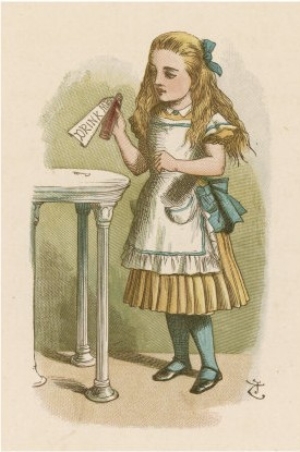 Alice Holds the Bottle Which Says Drink Me  on the Label