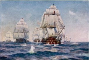 Nelson Sails into Action in His Flagship the Victory