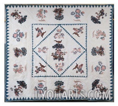 A Fine Broderie Perse Bird and Floral Design Quilt, 1800 1815