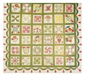 A Pieced and Appliqued Cotton Quilted Coverlet, Baltimore, Dated 1845