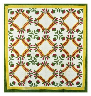 A Pieced and Appliqued Cotton Quilted Coverlet, North Carolina, circa 1850